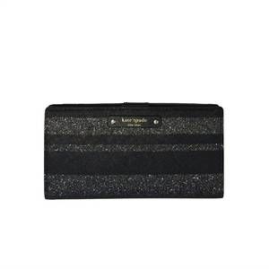 NEW KATE SPADE women's glitter stripe wallet in black